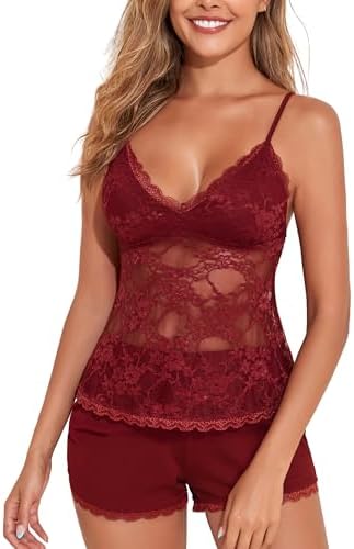 Sexy Lace Pajamas Set Pajama Short Set — Red XL