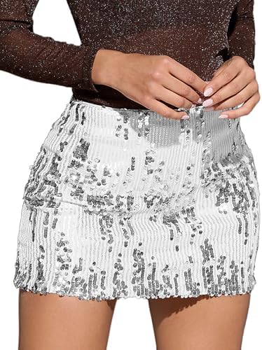 Sequin Mini Skirt - Sparkling Bodycon Party — Silver M