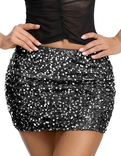 Sequin Mini Skirt Sparkling Bodycon Party — Black L