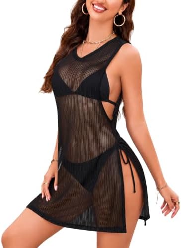 Sheer Mesh Swimsuit Cover Up Sleeveless Sexy — Black S
