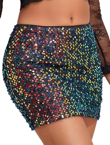 Shiny Sequin Bodycon Mini Skirt Sparkly — Black S