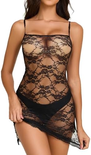 Sexy Sleeveless Nightgowns Mesh Sleep Shirts — Black M